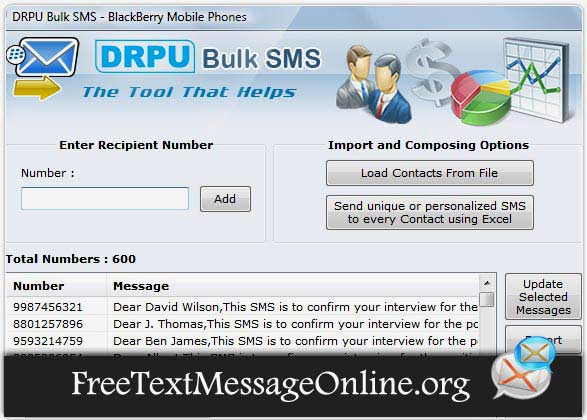 Screenshot of Bulk SMS Blackberry Software