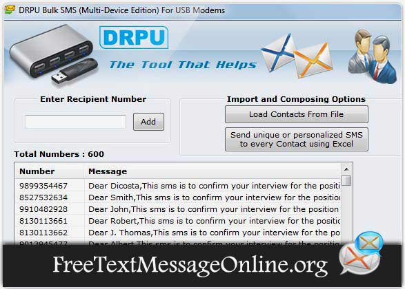 Screenshot of Send Bulk Messages USB Modem