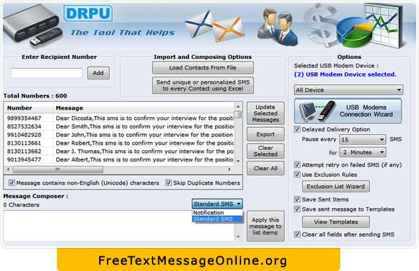 SMS Messaging Program screenshot