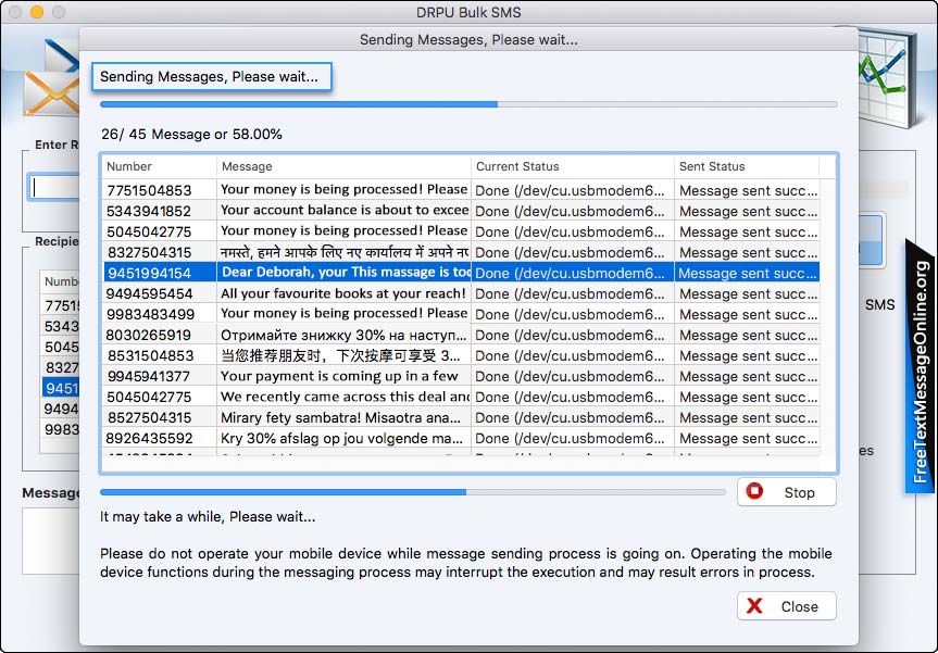 SMS sending progress bar