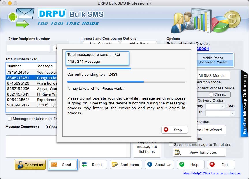 Sending SMS progress bar