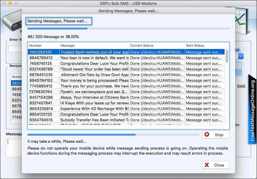 SMS broadcasting progress