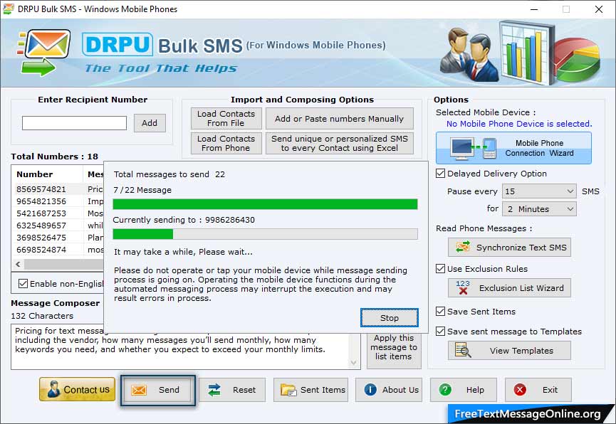 Send SMS progress bar